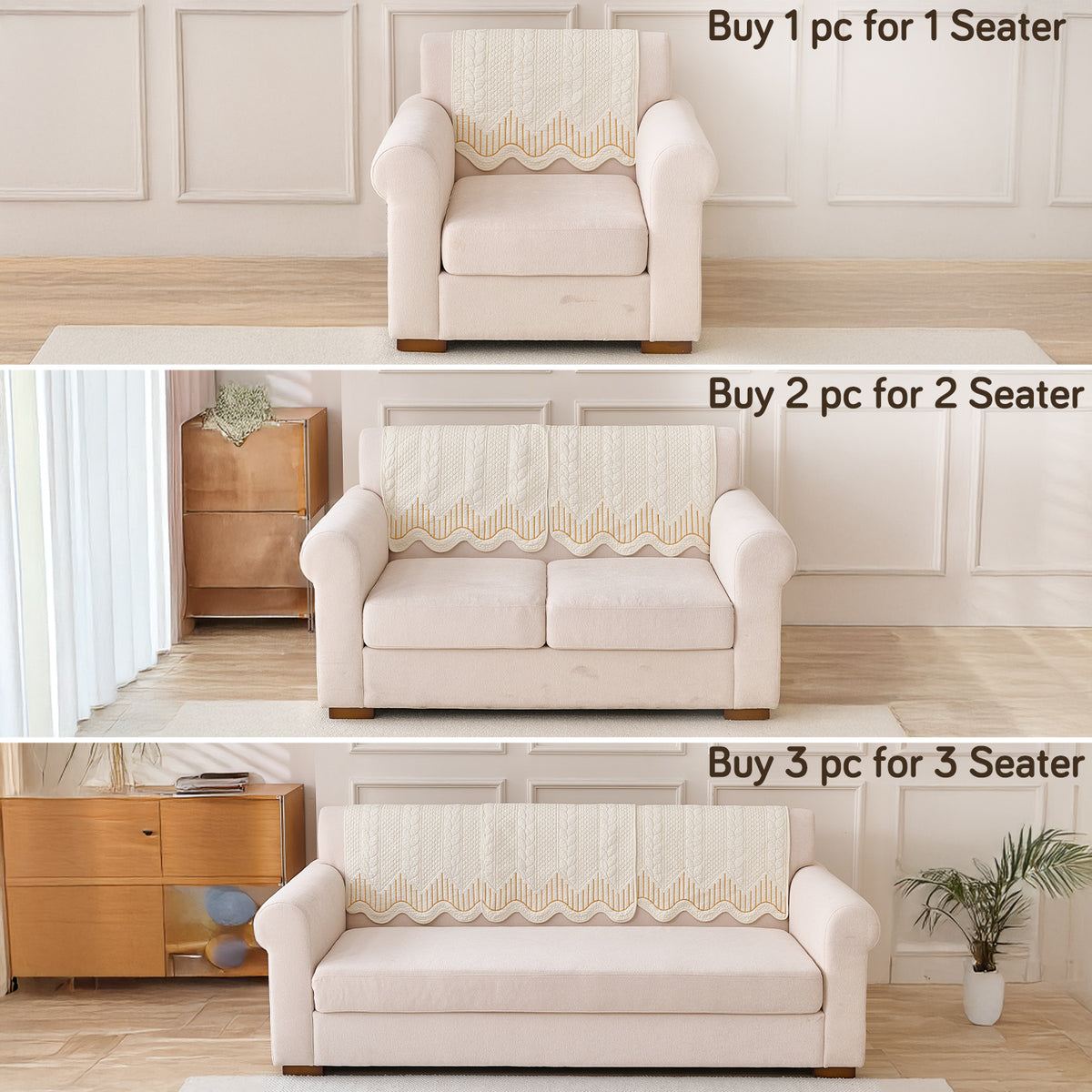 Cotton Reverie with a Curved Wavy Edge Sofa Mat, Golden Cream Bloom