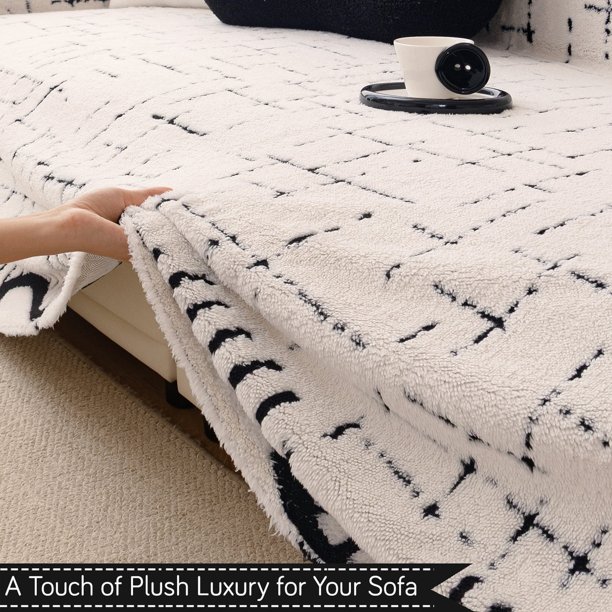 Buy Off-White Colour Supple Soft Wavy Plush Sofa Throw | HOKIPO