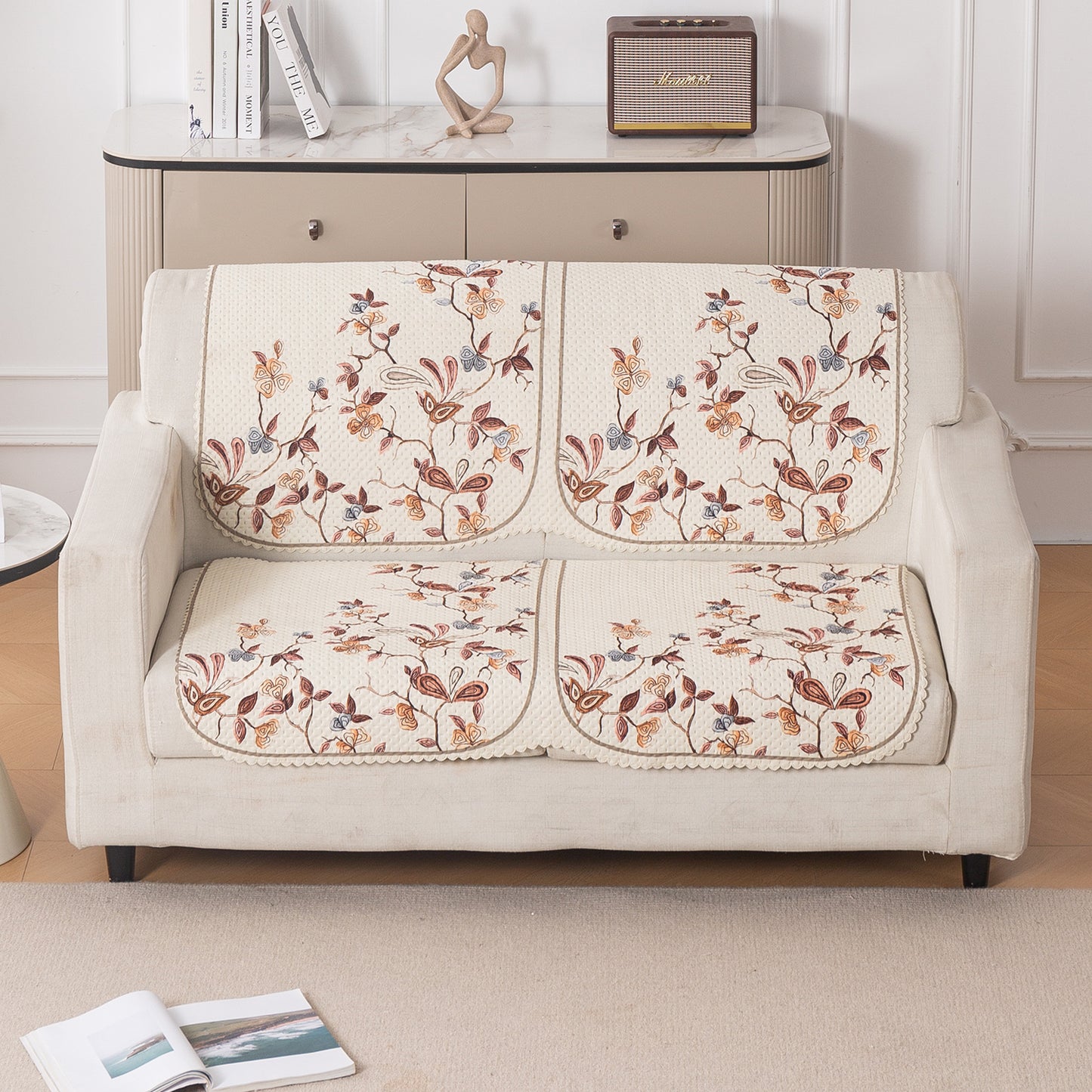 HeavenHue Fleece Soft Touch Quilted Sofa Cover Set – Washable Sofa Panel for Seat & Back - Autumn Whisper