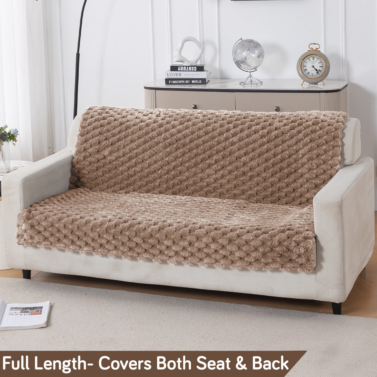 'BunnySoft Series' Plush Sofa Cover Throw for Sofa Seat & Back, Canvas Brown