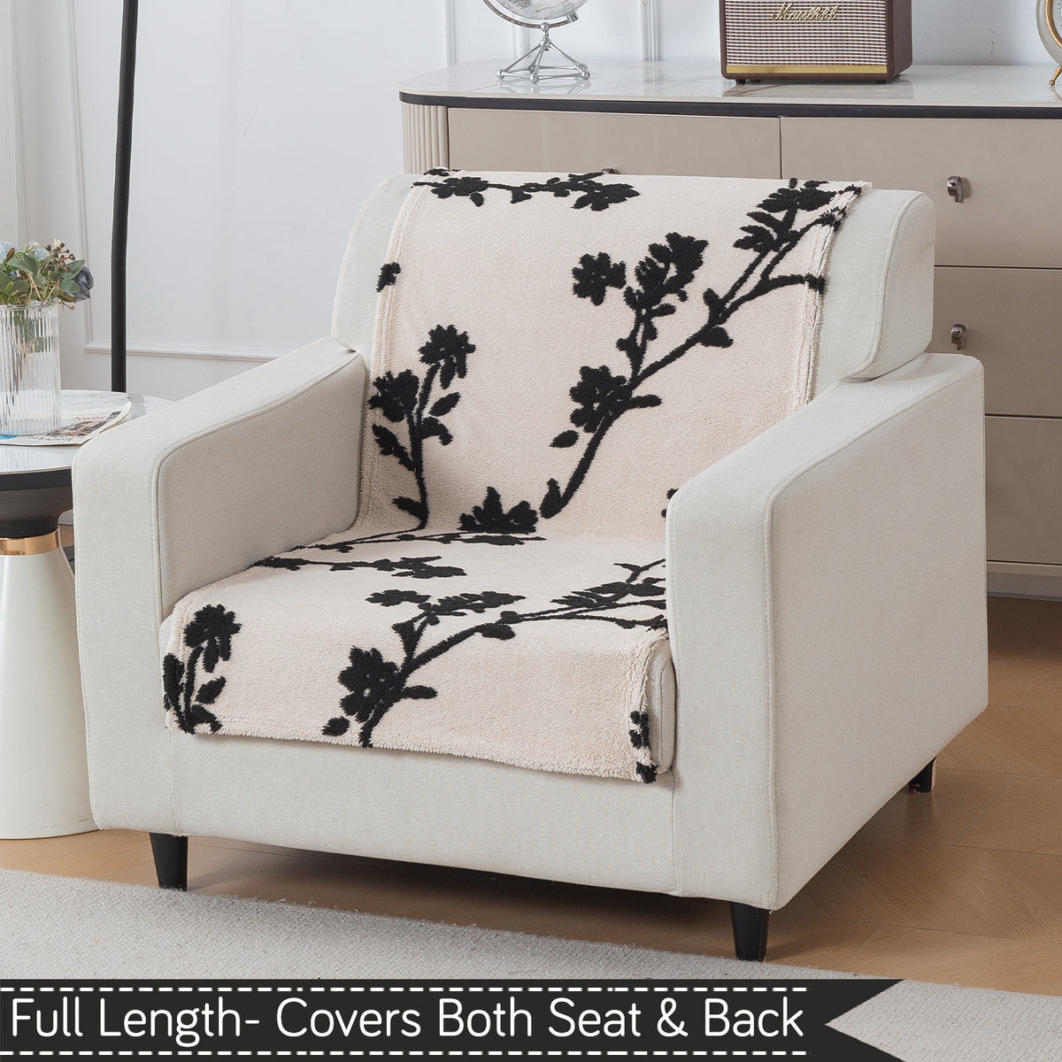 'Noirea Series' Plush Sofa Cover for Seat & Back, Botanical Vine