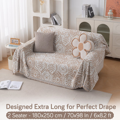 Premium 320 GSM Chenille Sofa Cover Throw All Season 'Serene Abode Series', Boho Floral Tile