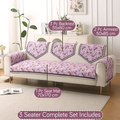 Florentina Series Printed Holland Velvet Sofa Mat - Peony Lavender