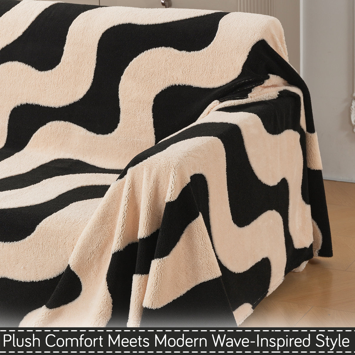 'Noirea Series' Plush Sofa Cover Throw for Complete Sofa, Wavy Stripe