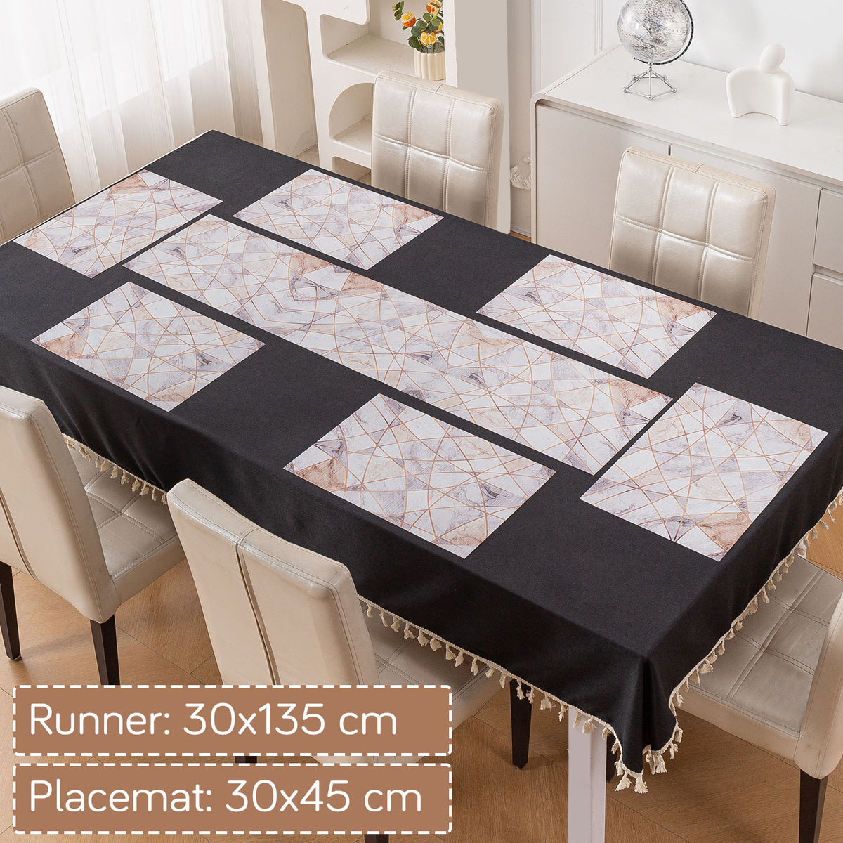 Marble Fusion PVC Mats for Dining Table, Angular Aura - Cream Gold