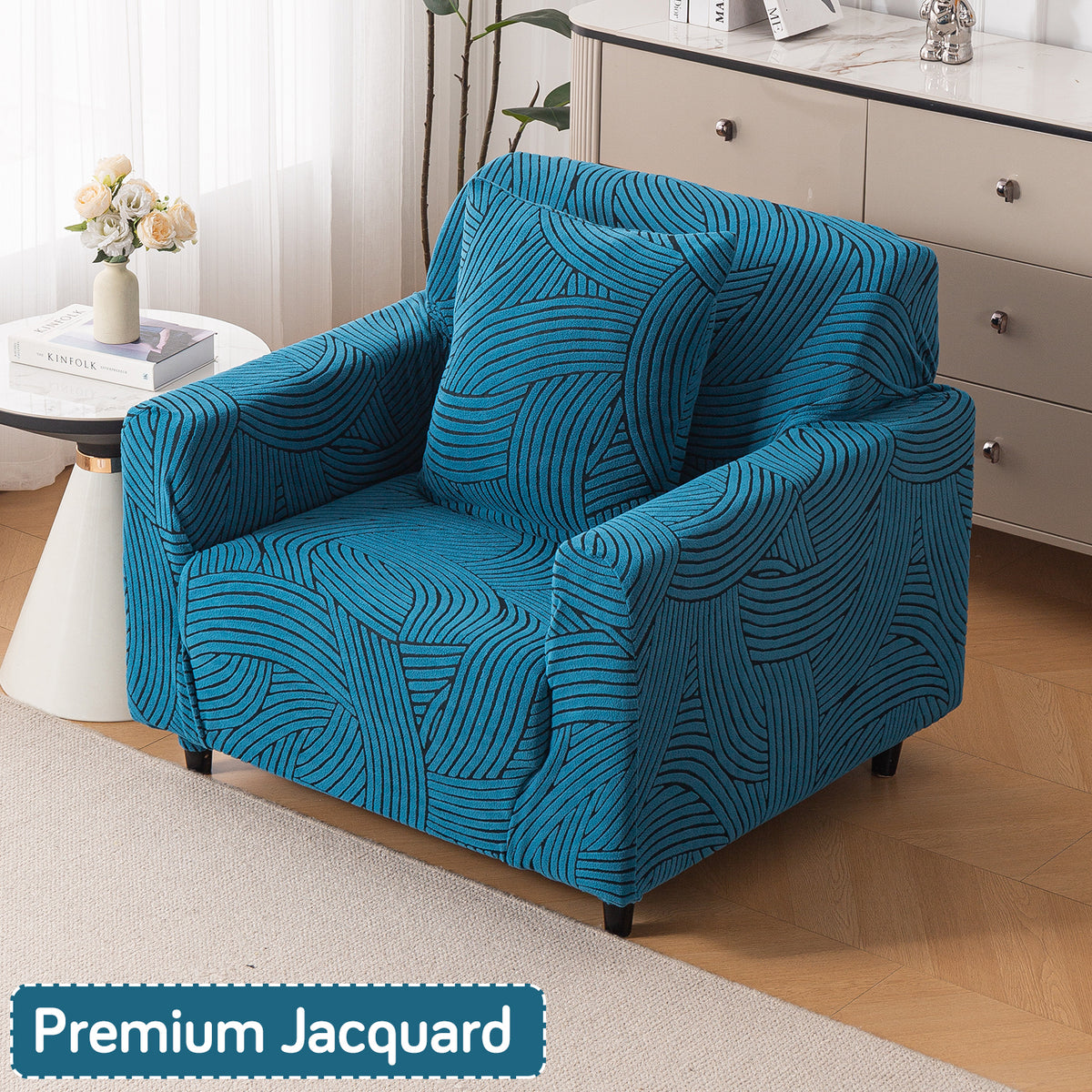 Buy rust brown colour waveline series jacquard single seater sofa cover​ | HOKIPO