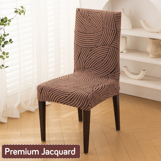 WaveLine Series 180 GSM Jacquard Chair Cover Set of 1/2/4/6, Rust Brown