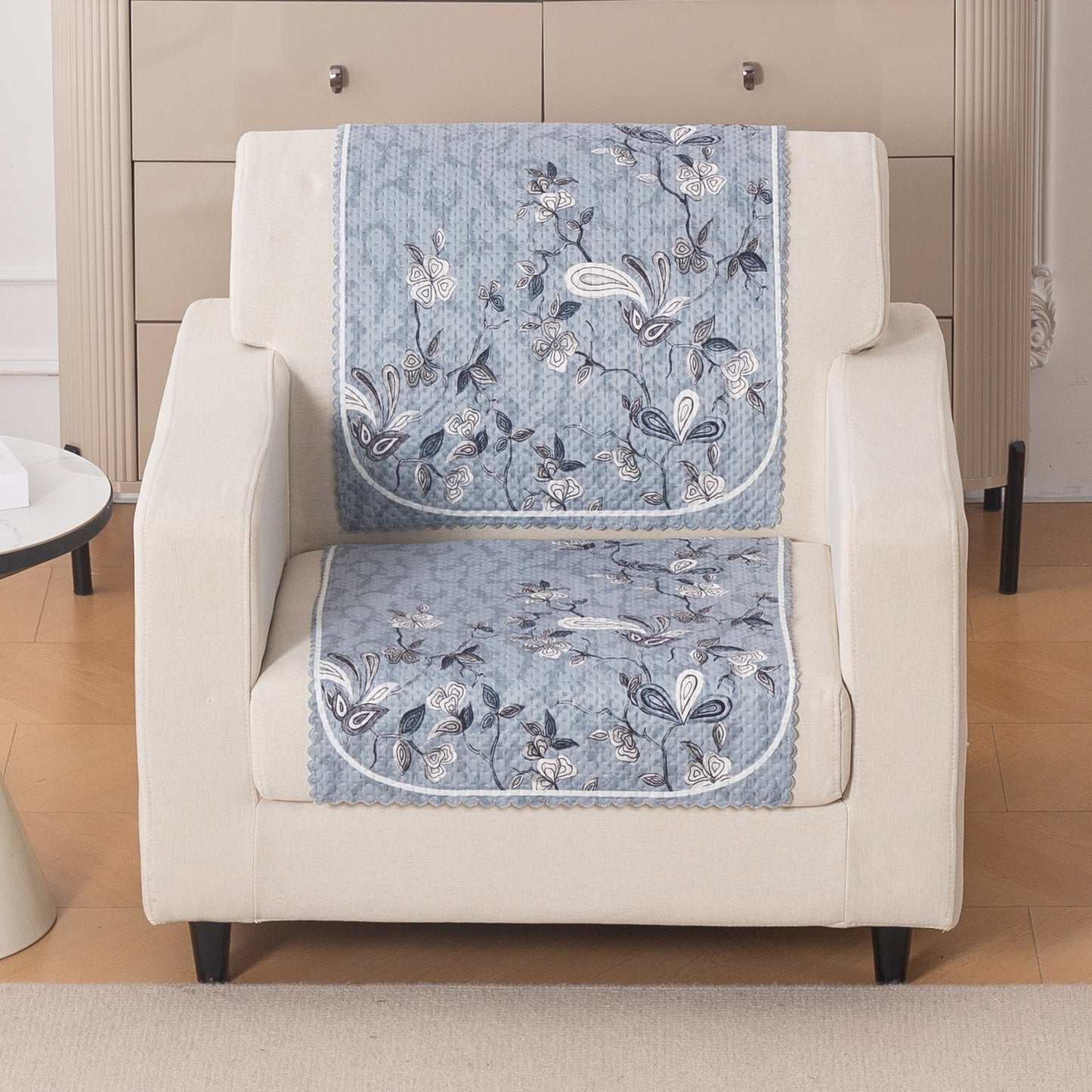 HeavenHue Fleece Soft Touch Quilted Sofa Cover Set Washable Sofa Panel for Seat & Back - Frosted Petals