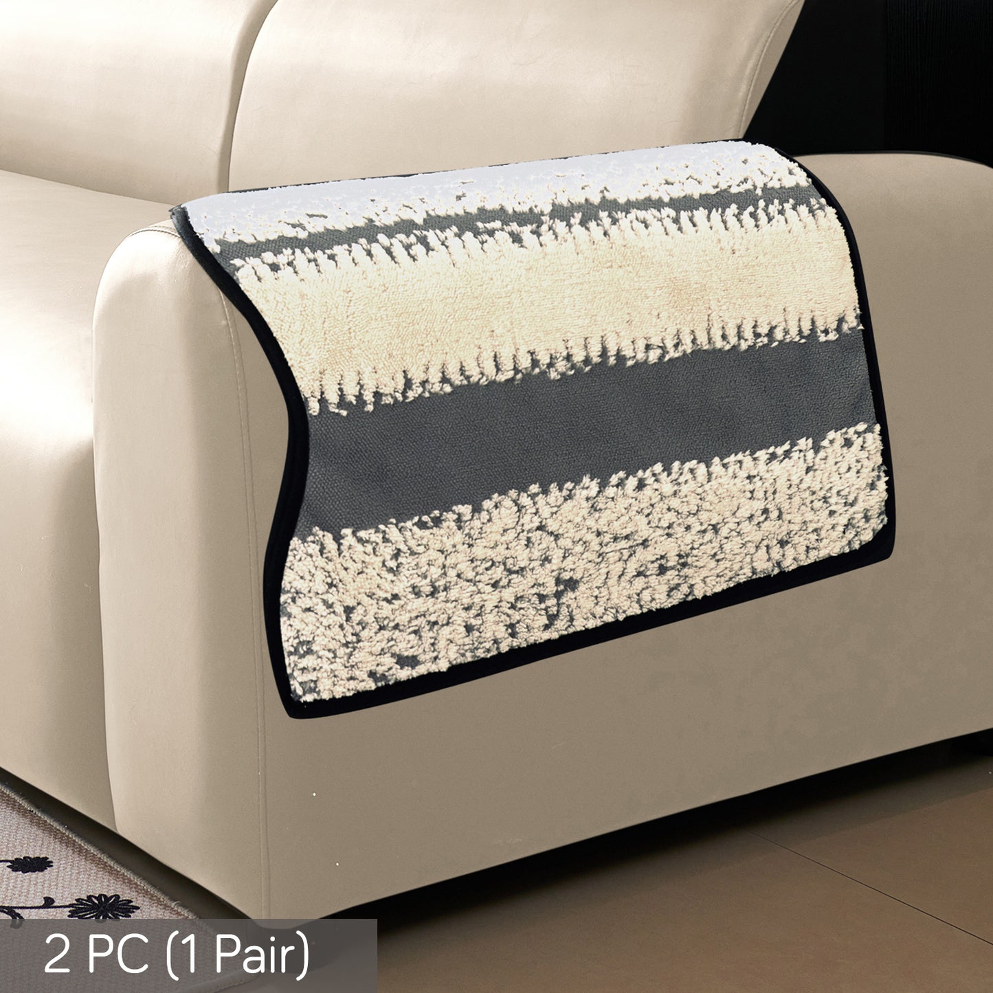 Luxury Wavy Plush Anti-Slip Sofa Cover Mats - Pewter Grey