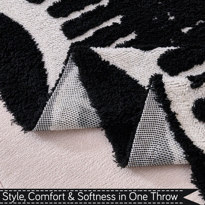 'Supple Soft Wavy' Plush Sofa Cover Throw for Complete Sofa, Black