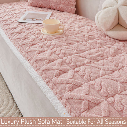 'Italian Caelora' Luxury Jacquard Plush Sofa Cover Mat and Anti-Slip Armrest Covers - Misty Rose