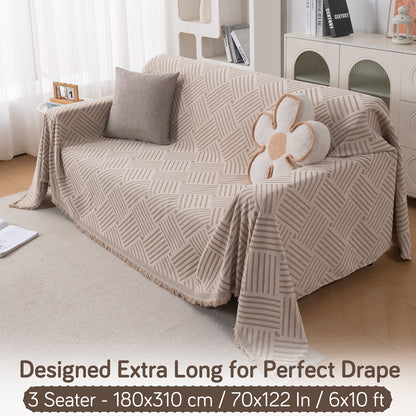 Buy Beige Geo Weave Serene Abode Chenille Three Seater Sofa Throw | HOKIPO