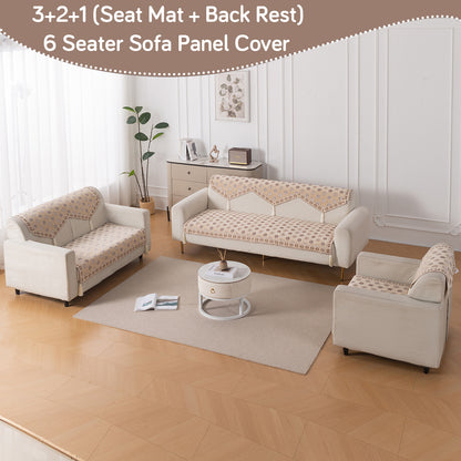 Heritage Weave Premium Jacquard Sofa Cover Set with Tassels - Sandy Beige