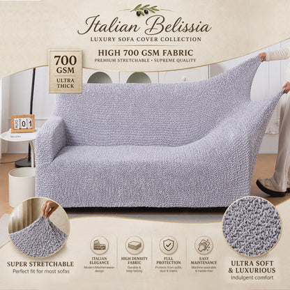 Italian Belissia Luxe Series' Super Stretchable Microfiber 1/2/3 Seater Sofa Cover, Ice Grey