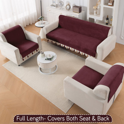 Holland Velvet 5-Seater Sofa Cover (3+1+1), TasselTone Series | Wine Red