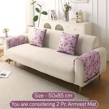 Florentina Series Printed Holland Velvet Sofa Mat - Peony Lavender