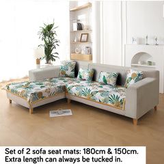 Premium Printed Ice Silk Sofa Mat for 3 Seater and 2 Seater Sofa (L Shape), Pine Green Floral