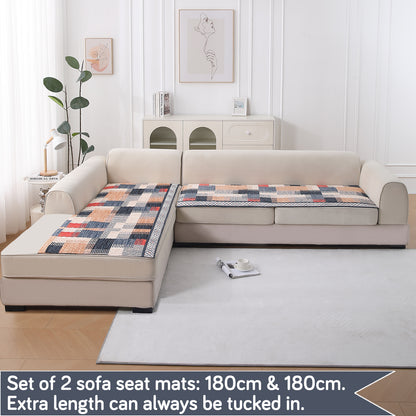 LiefNest Printed Holland Velvet L Shape Sofa Seat Mat with Foam Filling - Urban Grid Multicolor