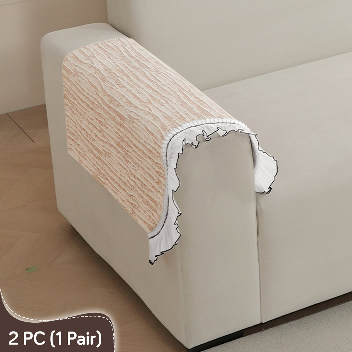 French Lace & Luxe with White Ruffle Edge Sofa Cover Mat, Oakwood Brown