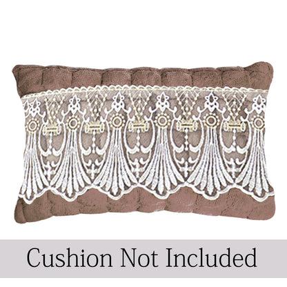 Premium Milk Velvet Sofa Cushion Cover with Lace Design, Mocha Brown