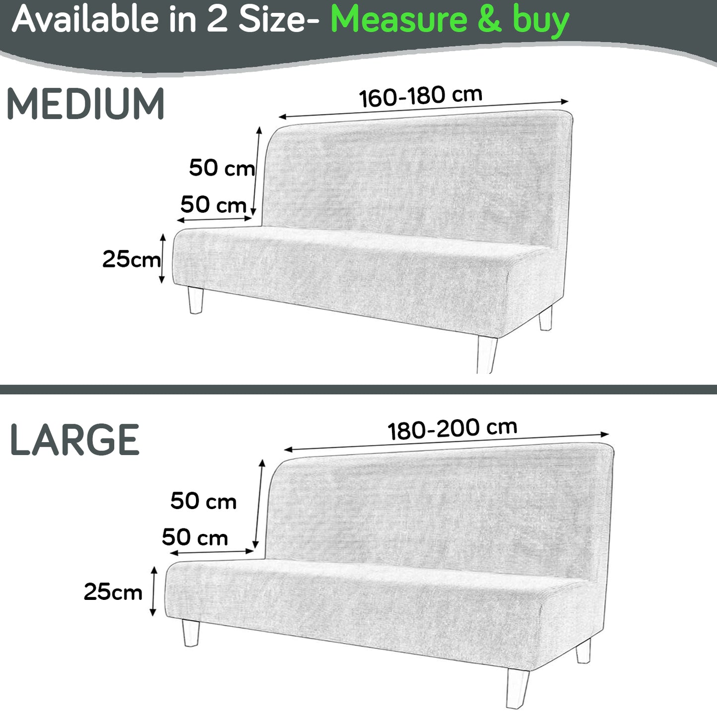 SereneSolids Stretchable Elastic Armless Sofa Cover – 140 GSM, Futon Slipcover, Easy Fit, Smokey Grey