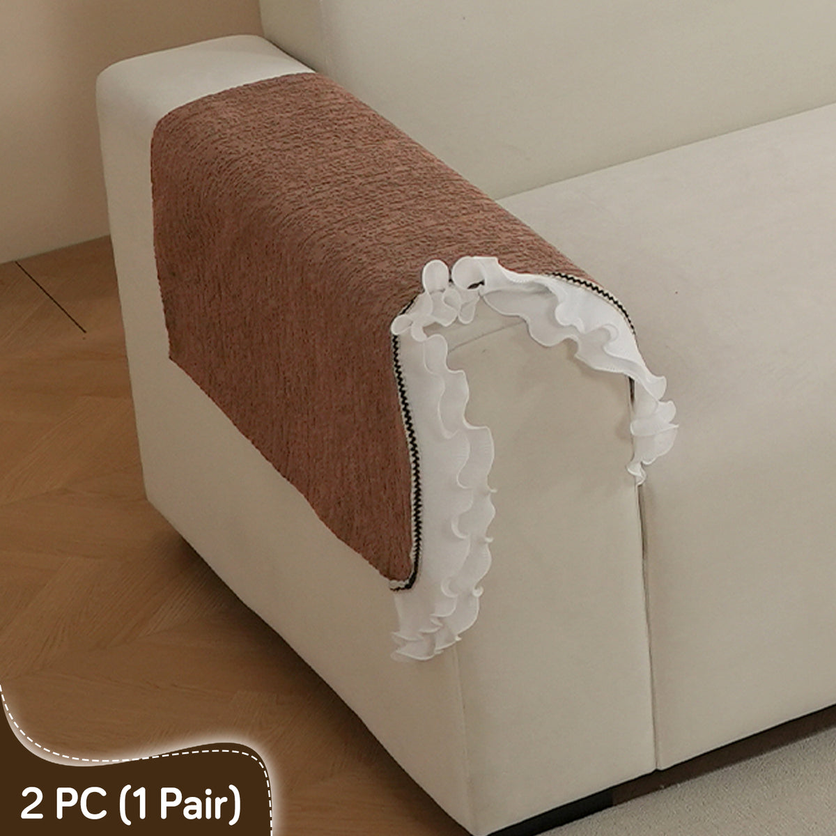 French Classic Frill Wavy Sofa Cover Mat, Mocha Luxe Brown