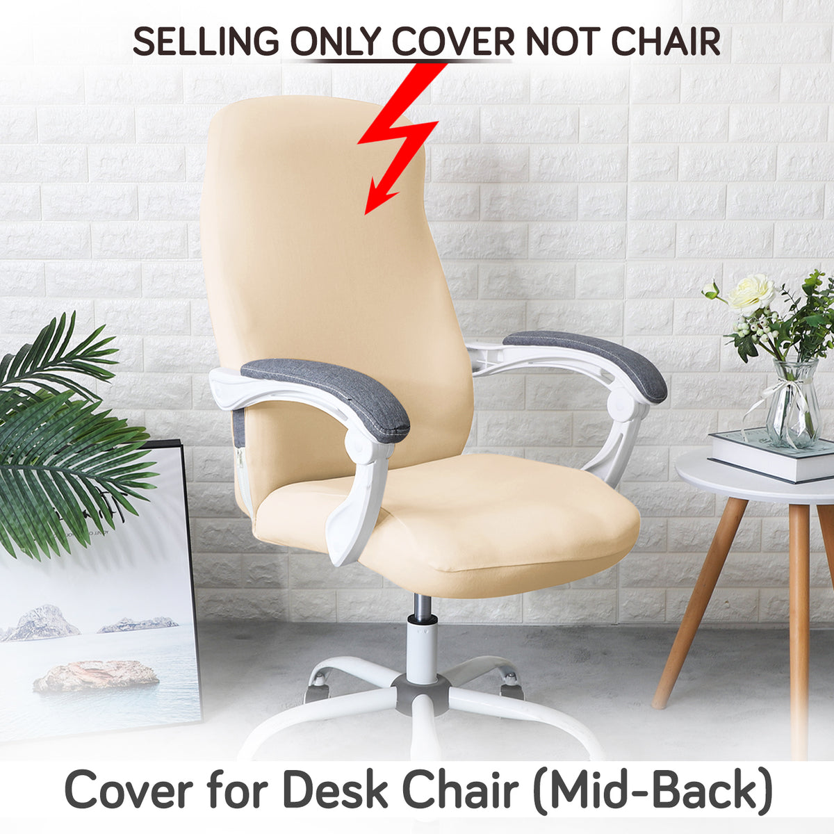 Office Chair Cover for Desk Chair (Mid-Back) – 140 GSM Stretch Fabric – Washable, Durable & Anti-Slip – Fits Mid-Back Office Chairs, Beige