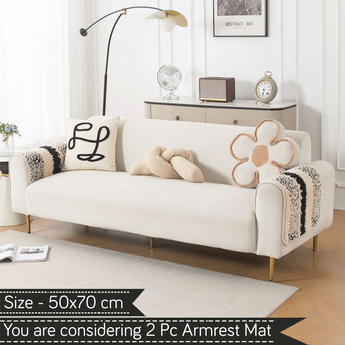 Luxury Plush Sherpa Anti-Slip Sofa Cover Mat, 'Noirea Series'| Textured Stripe