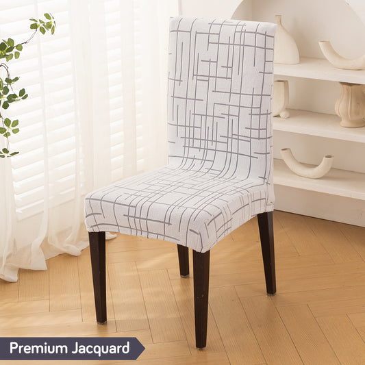 'Crossline Series' 180 GSM Jacquard Chair Cover Set 1/2/4/6, Light Grey
