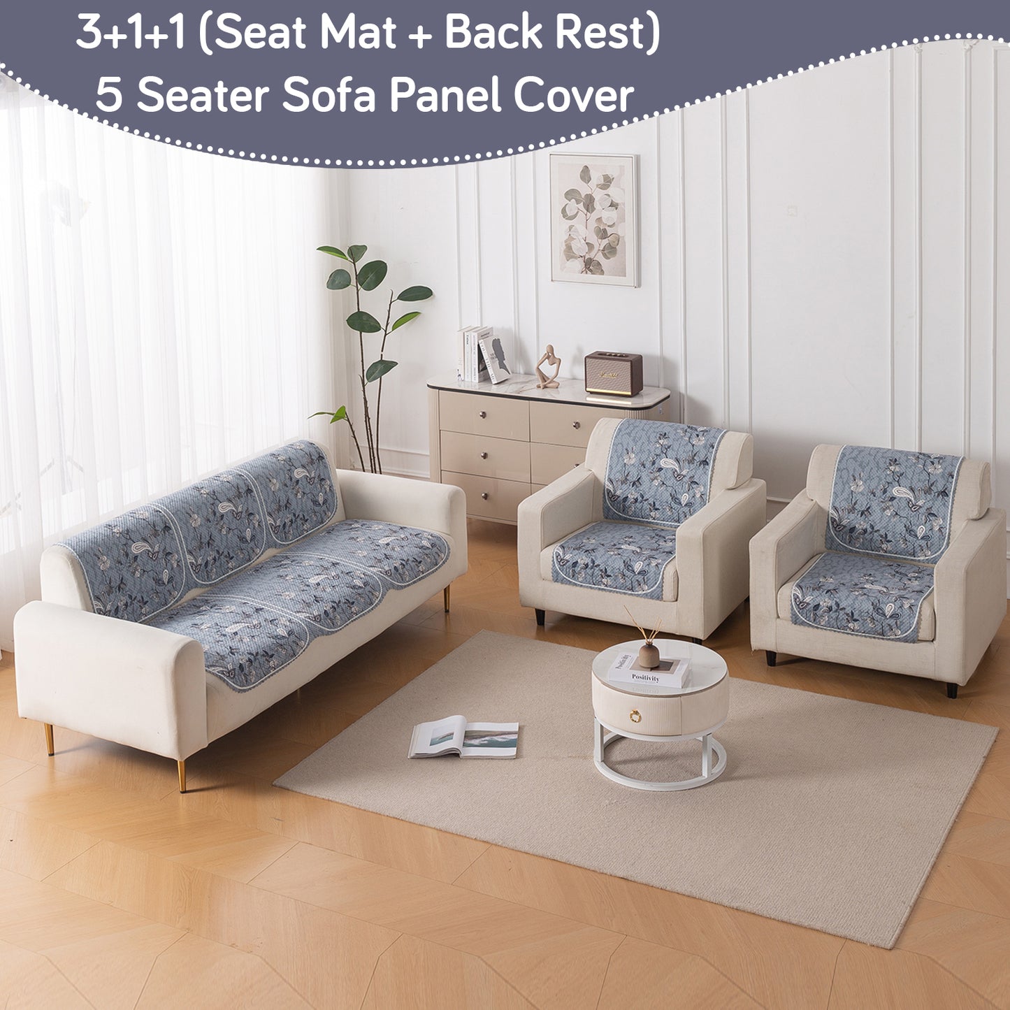 HeavenHue Fleece Soft Touch Quilted Sofa Cover Set Washable Sofa Panel for Seat & Back - Frosted Petals