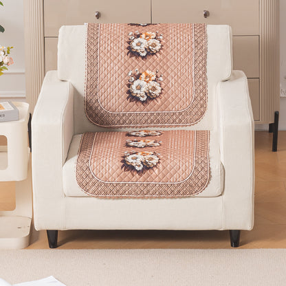 LoomVerse Quilted Sofa Cover Set Washable Sofa Panel for Seat & Back - Vintage Rosette