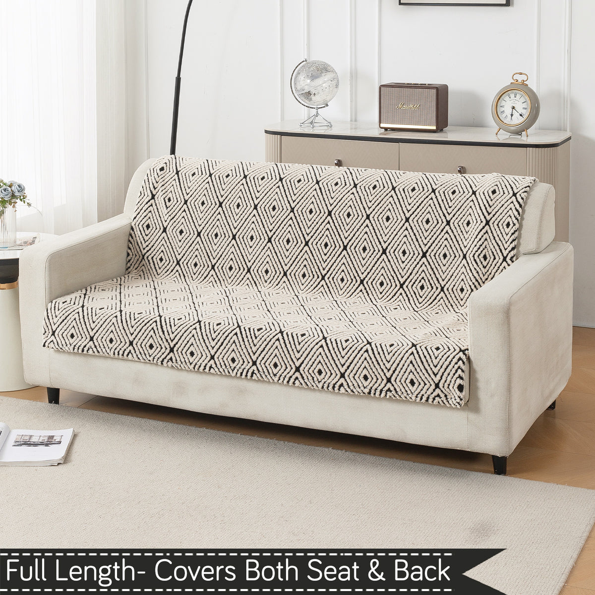 'Noirea Series' Plush Sofa Cover for Seat & Back, Geometric Diamond