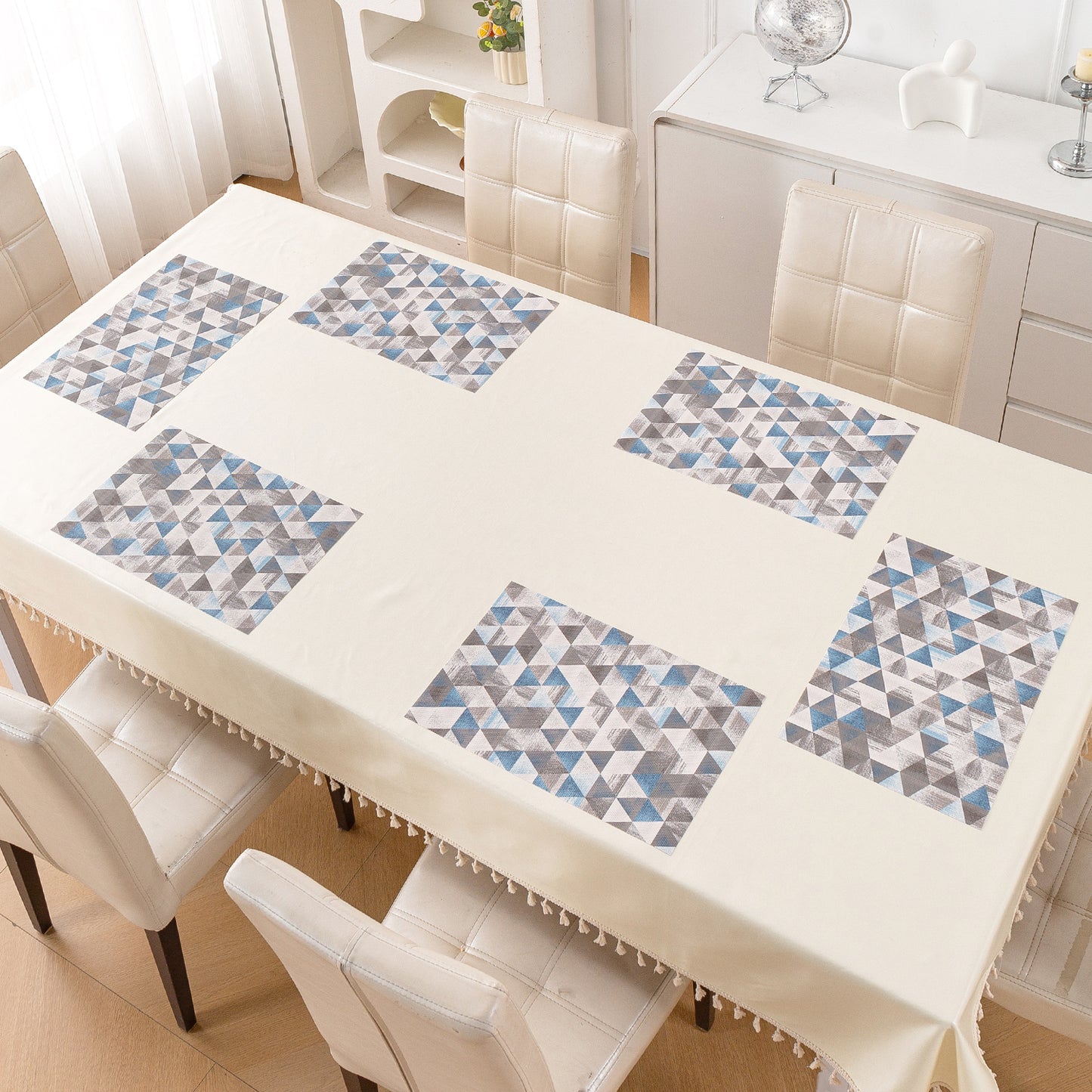 Color Splash PVC Mats for Dining Table, Geo Triangles - Slate Blue