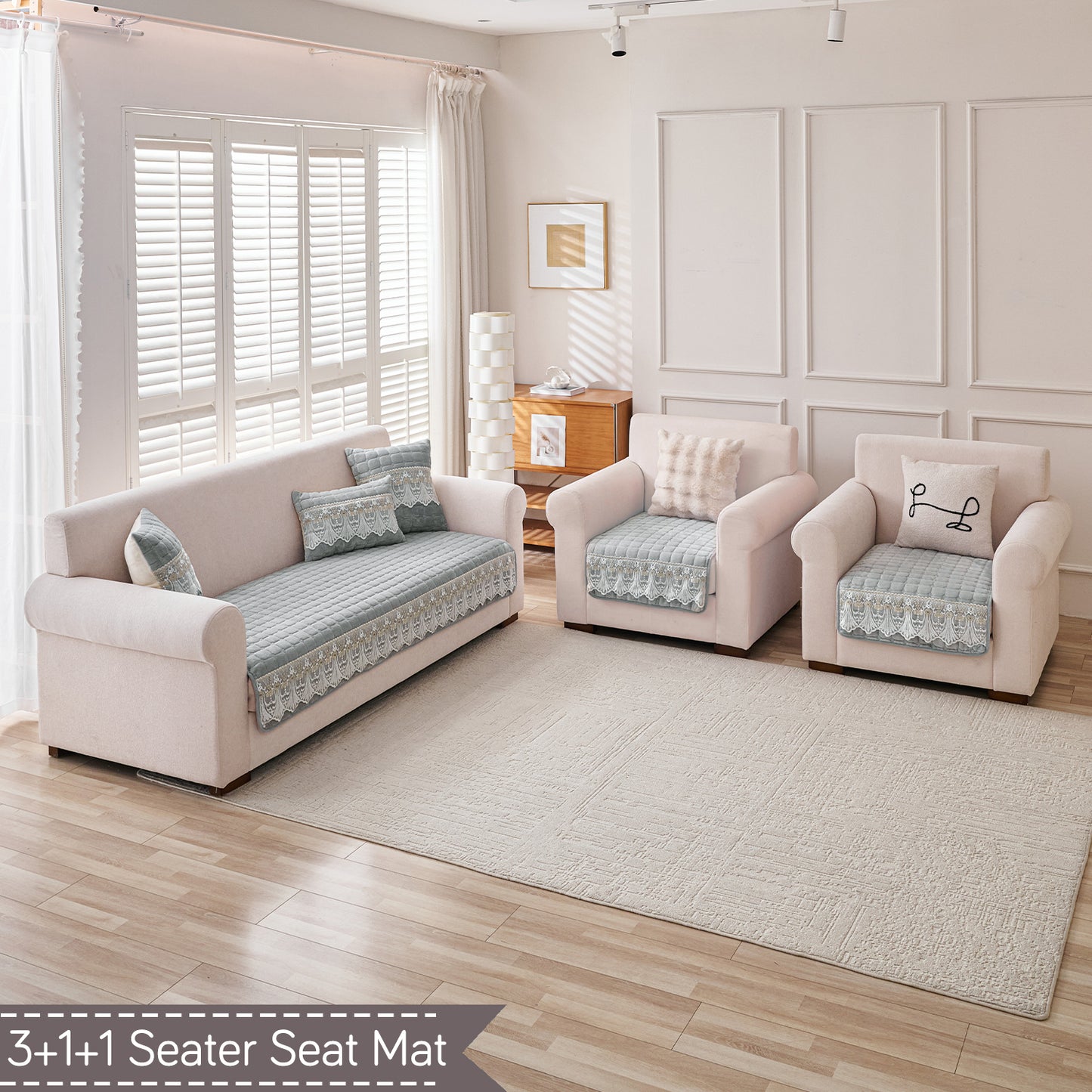 BelleLace Series 5-Seater Sofa Cover (3+1+1), Cloud Grey