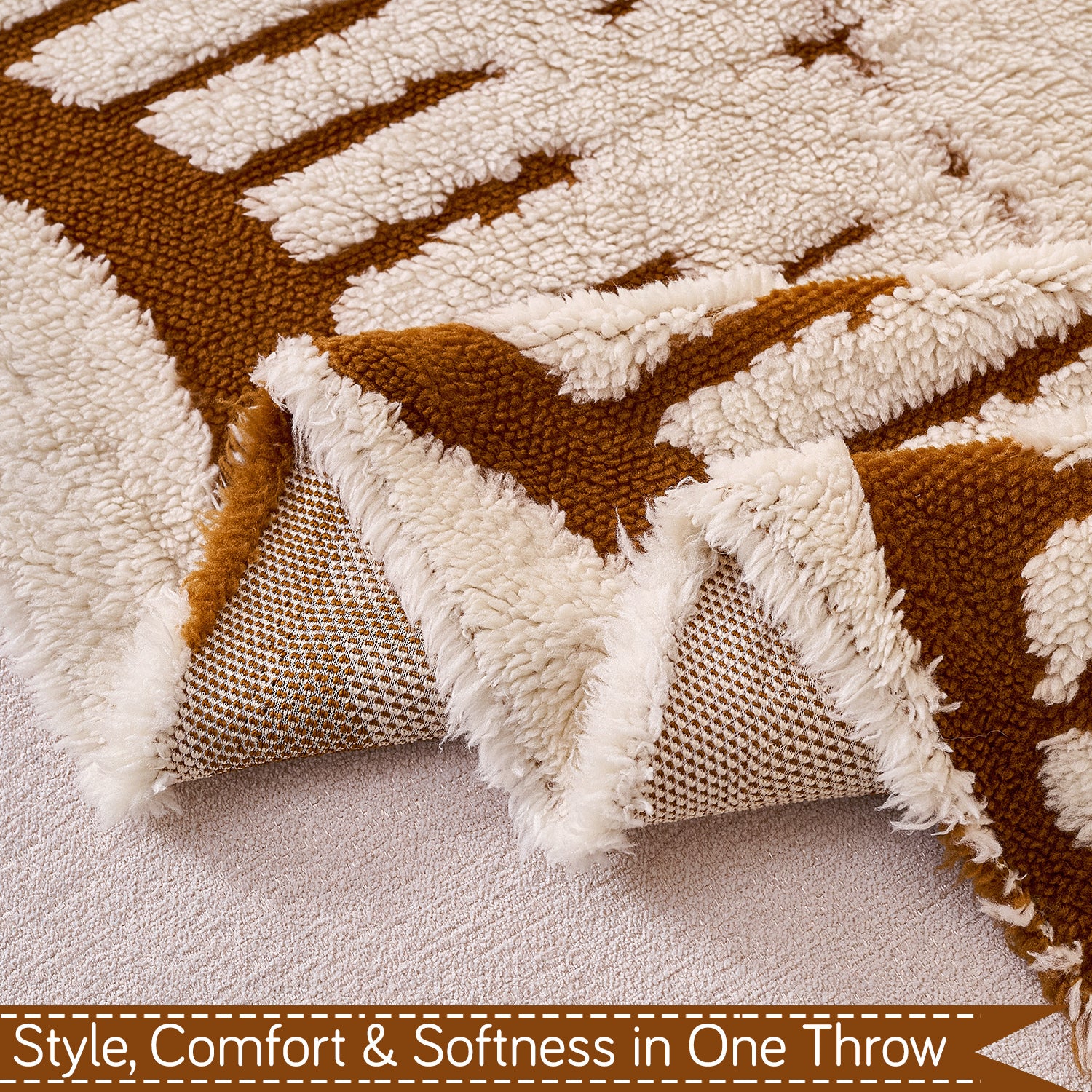 Buy Cream Brown Colour Supple Soft Wavy Plush Sofa Throw – Style, Comfort & Softness | HOKIPO