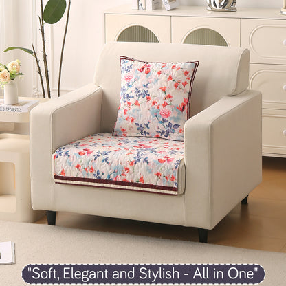 Florentina Series Printed Holland Velvet Sofa Mat - Scarlet Rose Ivory