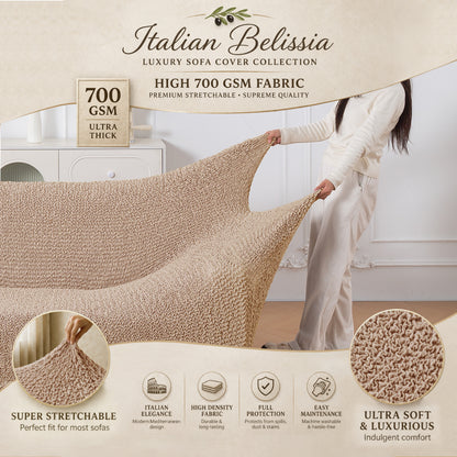 Italian Belissia Luxe Series' Super Stretchable Microfiber 1/2/3 Seater Sofa Cover, Latte Beige