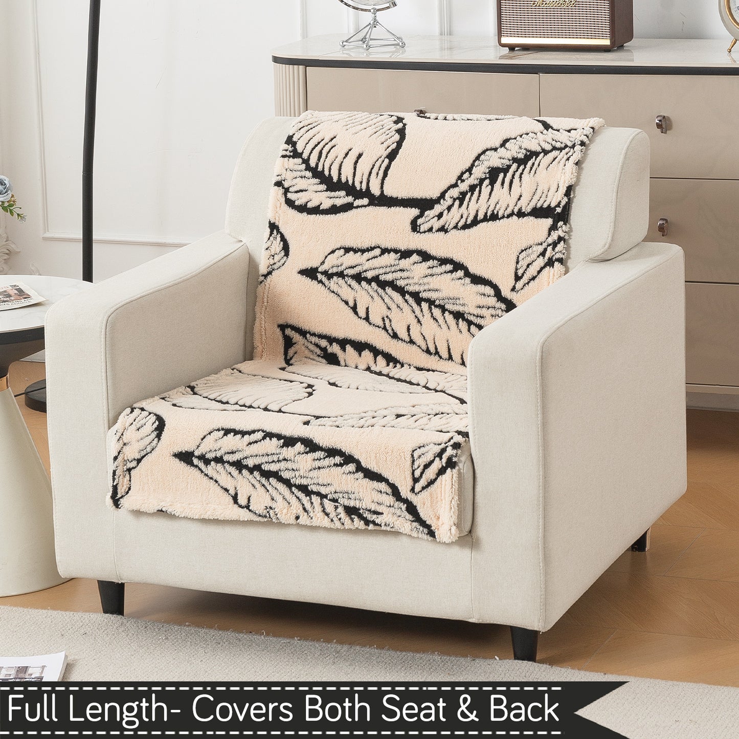 'Noirea Series' Plush Sofa Cover for Seat & Back, Botanical Leaf