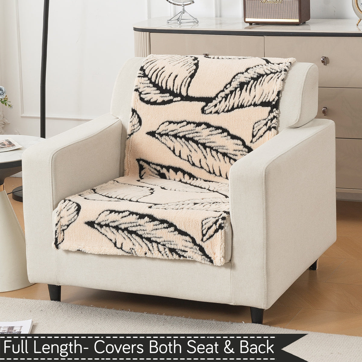 'Noirea Series' Plush Sofa Cover for Seat & Back, Botanical Leaf