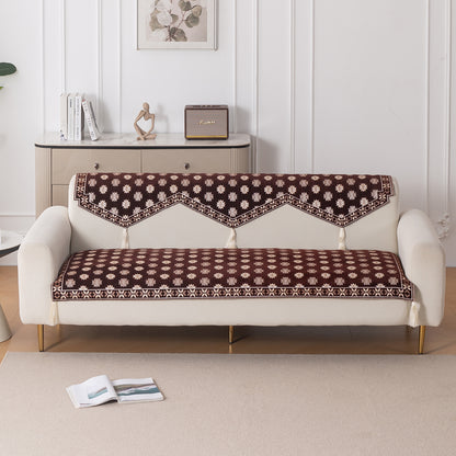 Heritage Weave Premium Jacquard Sofa Cover Set with Tassels - Coffee Brown