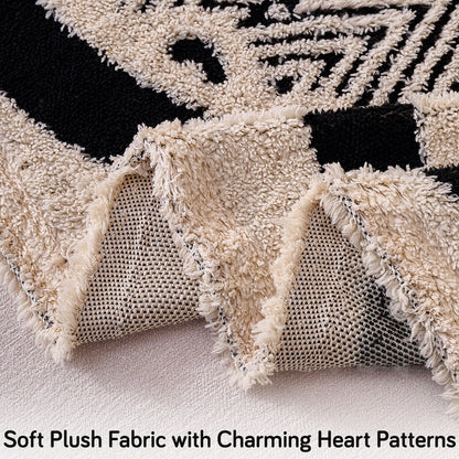 'Cozy Heart Series' Luxury Plush Sofa Cover Throw, Jade Black Cream