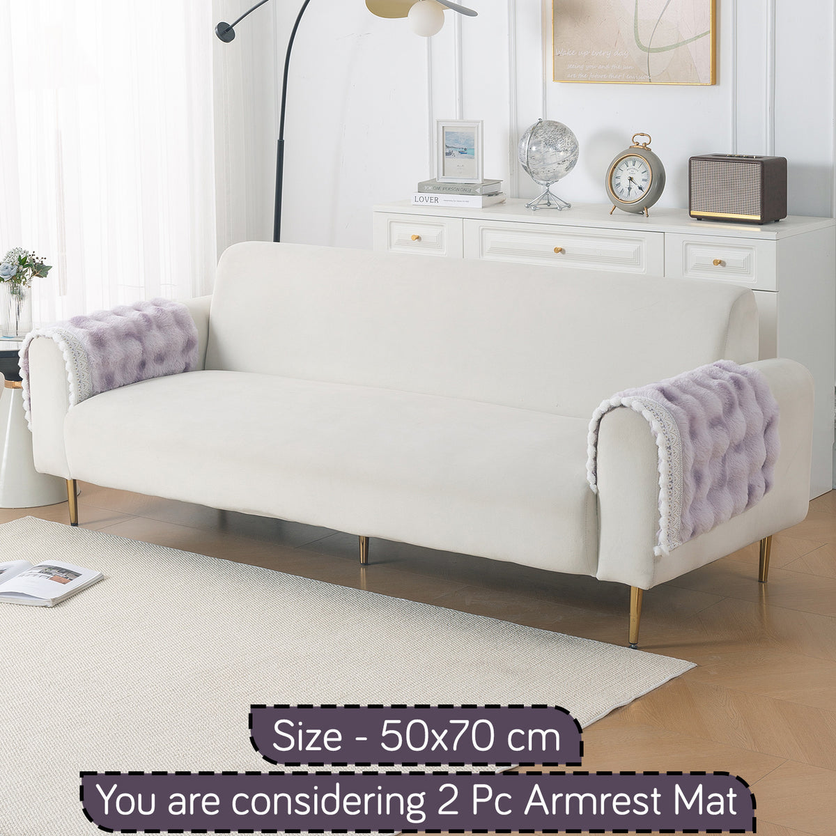 Faux Rabbit Fur Sofa Cover with Lace |Gradient Rabbit Plush, Violet