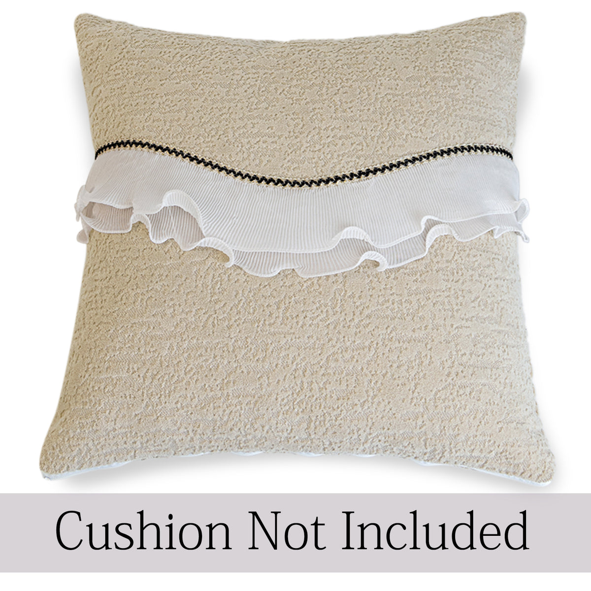French Classic Frill Sofa Cushion Cover with Elegant Wavy Lace Design - Champagne Beige