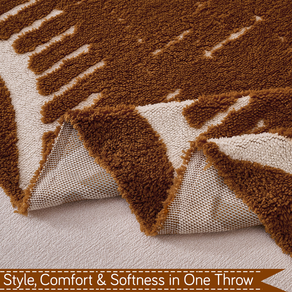 'Supple Soft Wavy' Plush Sofa Cover Throw for Complete Sofa, Brown