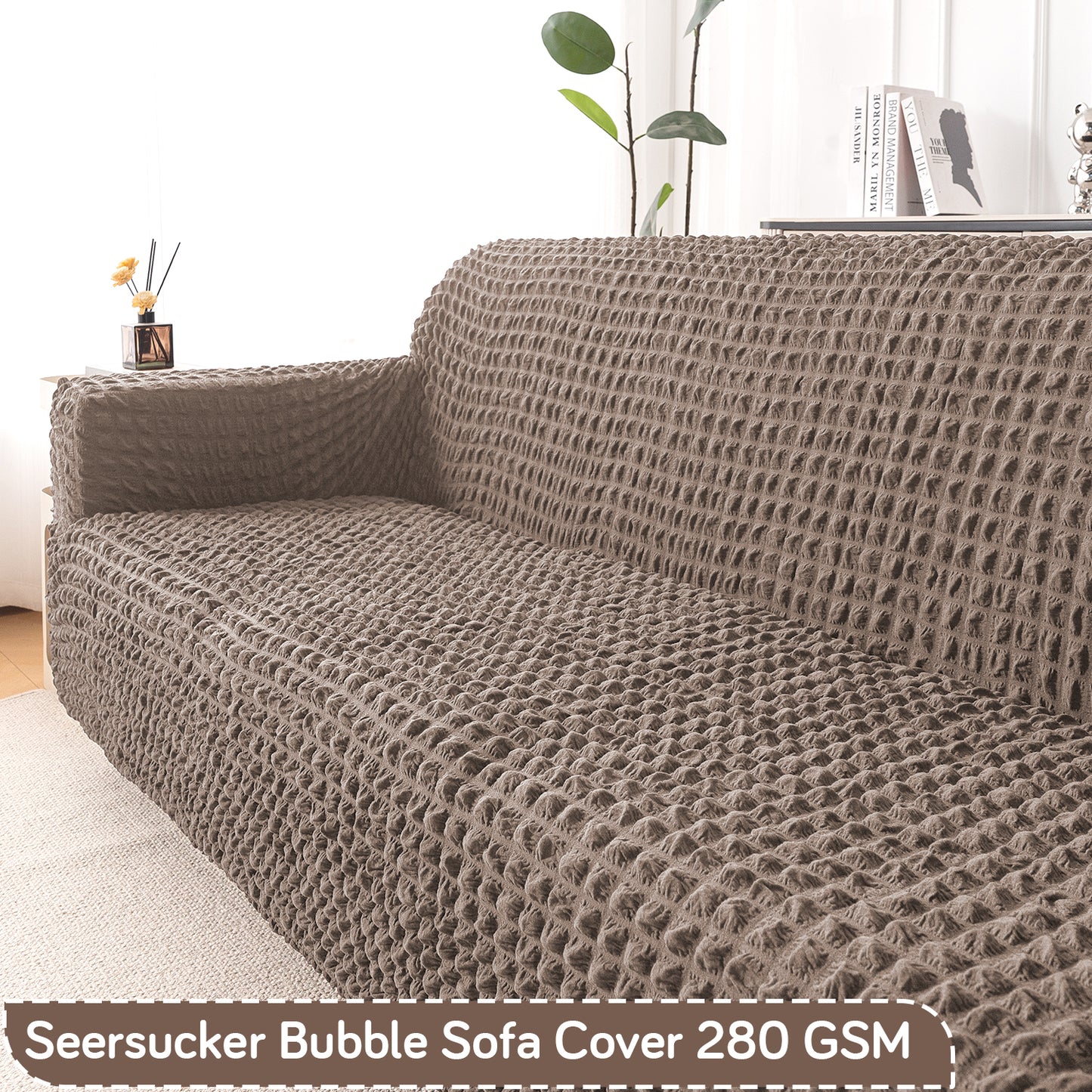 Aria Nova Elastic 280 GSM Stretchable Bubble Sofa Cover , Mocha Brown