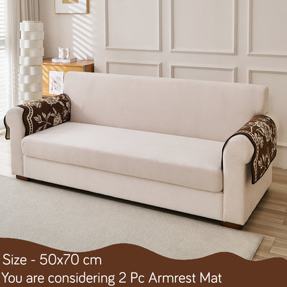 Chenille Sofa Cover Mat with Curvy Edges, 'Retro Curves Series' Sofa Mat, Walnut Brown
