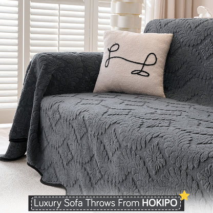 Buy Charcoal Grey Colour Wavy Petal Crest Series Plush Sofa Throw | HOKIPO