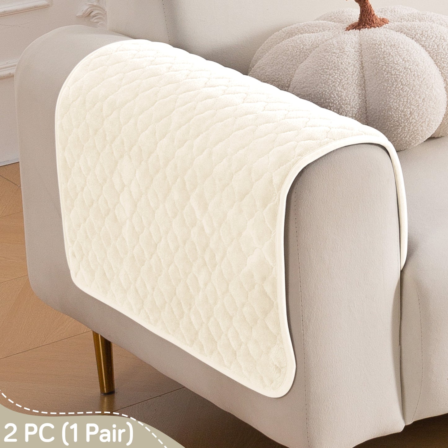 Diamond Plush Pebble Quilted Sofa Cover Mat, Cream