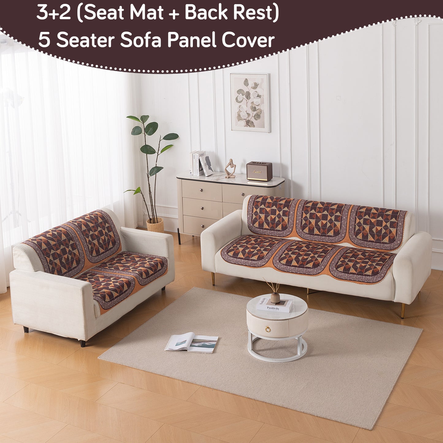 HeavenHue Fleece Soft Touch Quilted Sofa Cover Set Washable Sofa Panel for Seat & Back - Rustic Mosaic