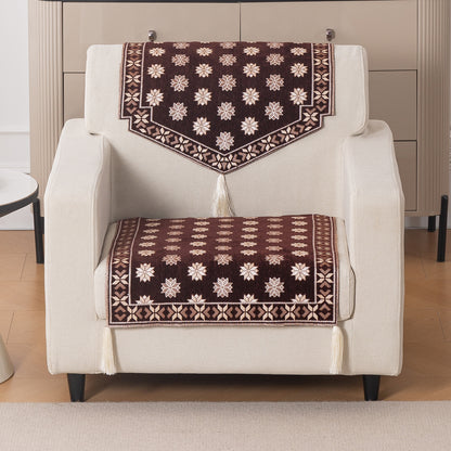 Heritage Weave Premium Jacquard Sofa Cover Set with Tassels - Coffee Brown